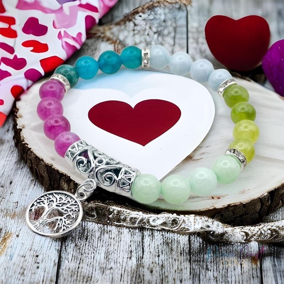 Tree of Life Chalcedony Crystal Bead Stretch Bracelet - Picture 4 of 5